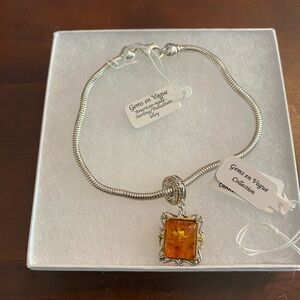 Gems en Vogue Amber charm and bracelet in Sterling w gold accents